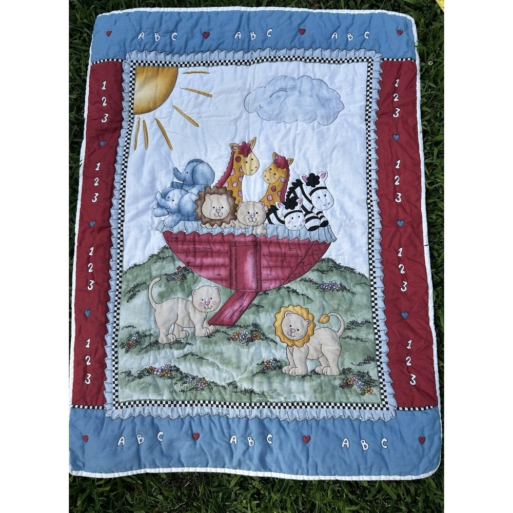 VTG Noah's Ark Baby Crib Comforter Blanket NoJo Cotton Nursery Unisex Animals